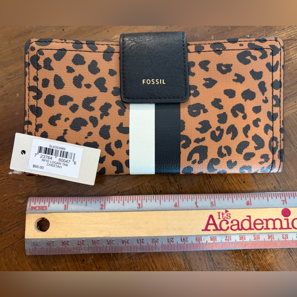 Fossil Black Leather Long Wallet with Snap Flap